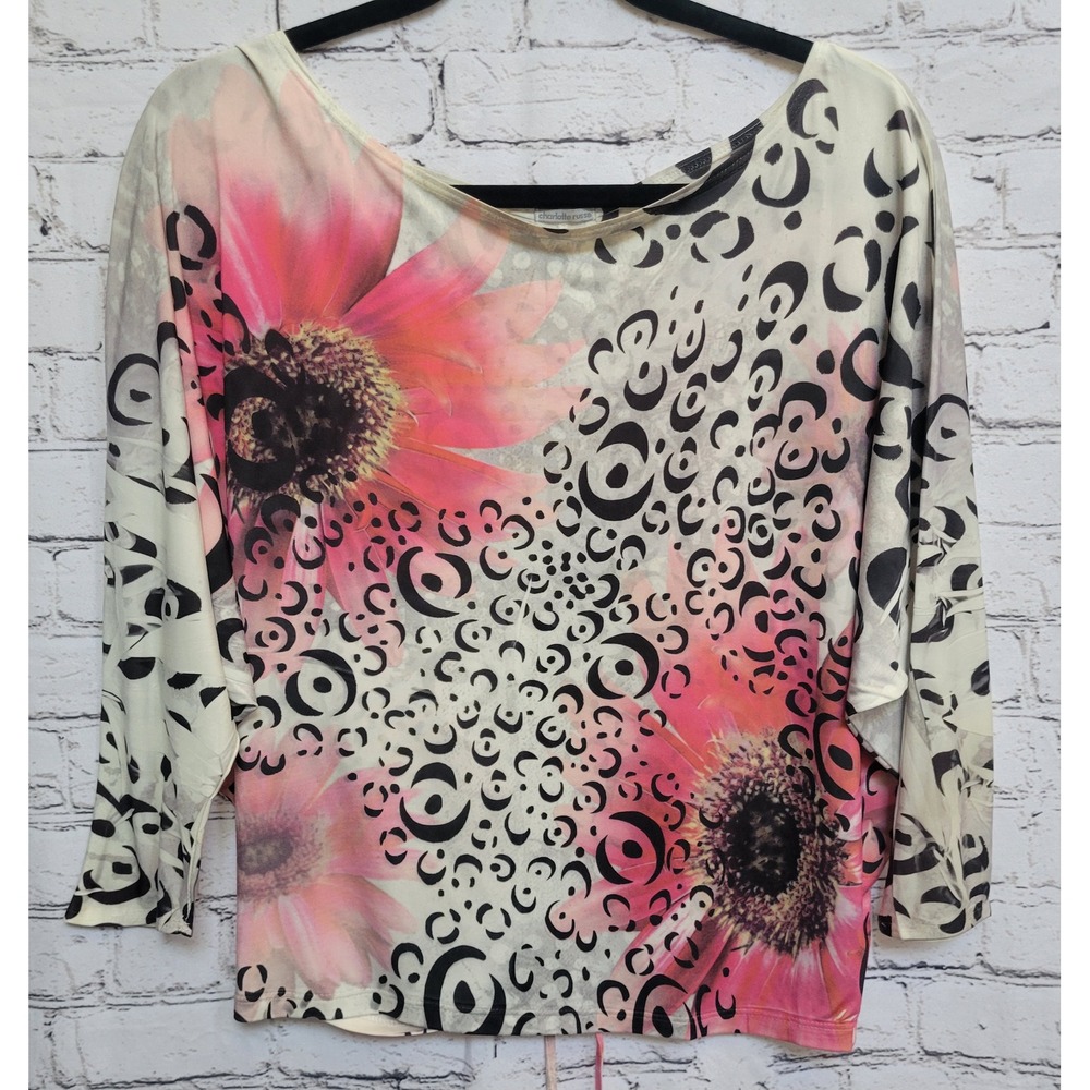 Vintage Charlotte Russe Y2K Sunflower Leopard Print Ruched Back Batwing Top
